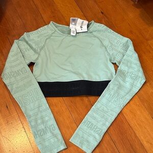Gymshark Mint Long Sleeve Crop Top with Black Band